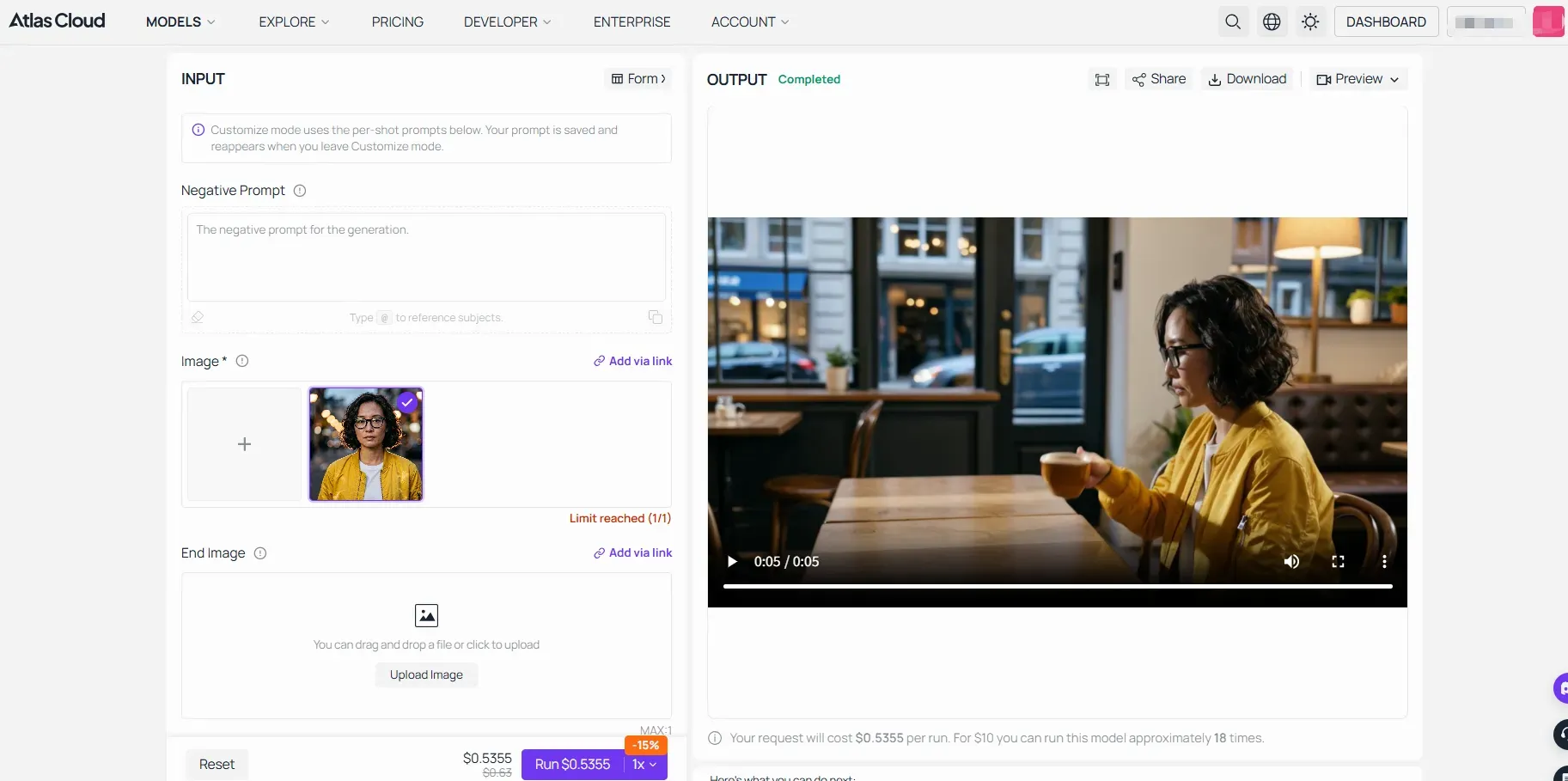 Kling 3.0 test interface on Atlas Cloud