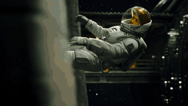 Six-second clip from Kling's official Kling 4.0 trailer showing the 10-bit HDR title card over an astronaut drifting through a green and gold nebula