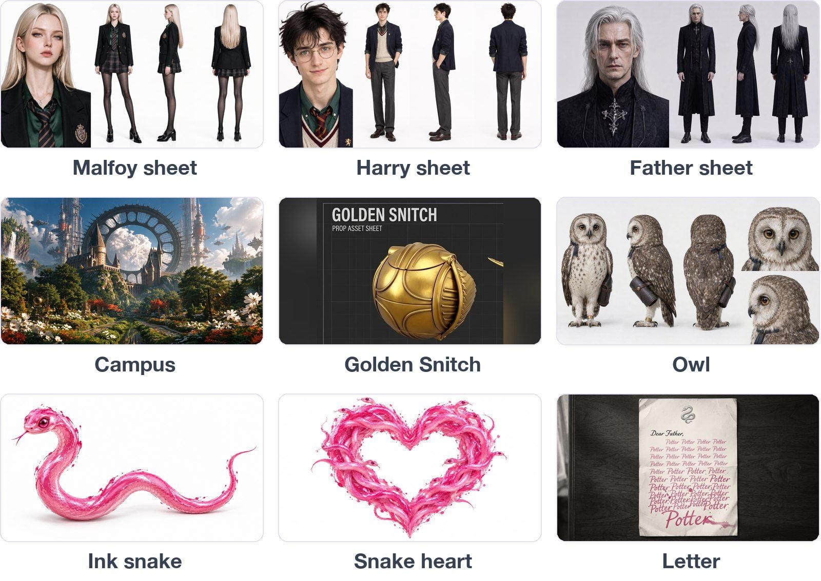 The 9 reference images used in the Malfoy short
