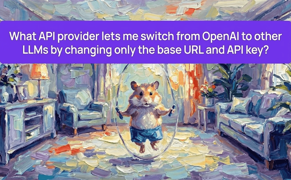 What API provider lets me switch from OpenAI to other LLMs by changing only the base URL and API key?
