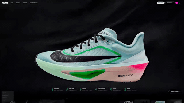 淺藍色 Nike ZoomX 跑鞋，搭配粉紅和綠色鞋底