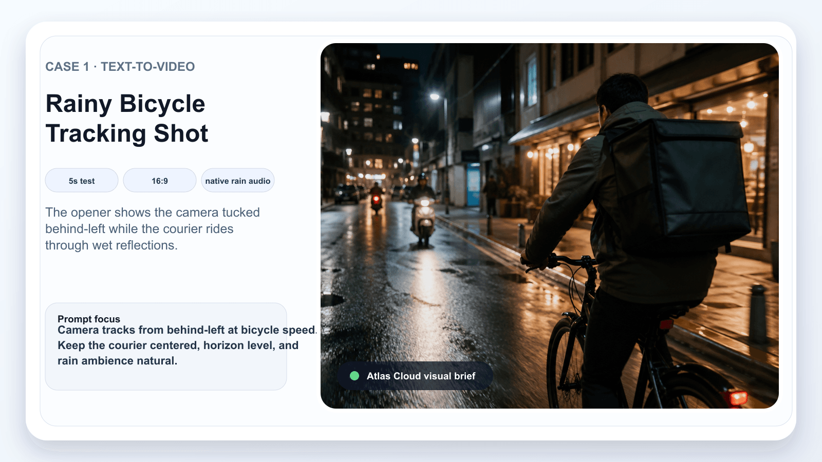 Rainy bicycle tracking shot of a courier from minimax h3 director