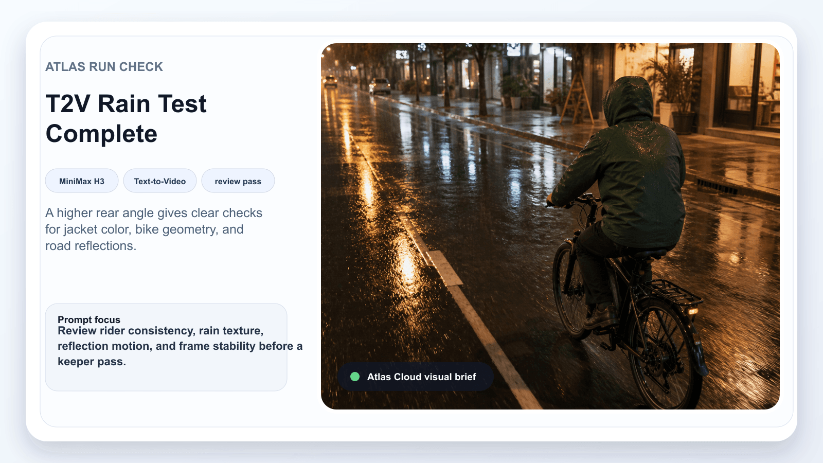 Cyclist on a wet city street at night, by minimax h3 director