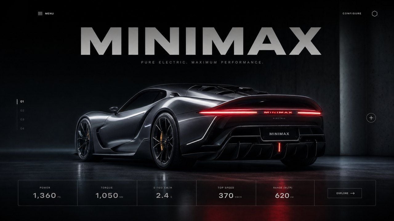 Sleek grey electric supercar with glowing red taillights in dark studio