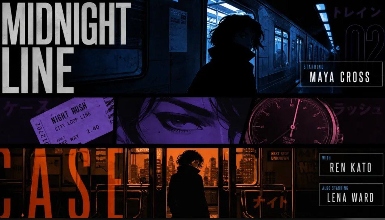 Noir anime banner featuring a silhouetted character on a subway train