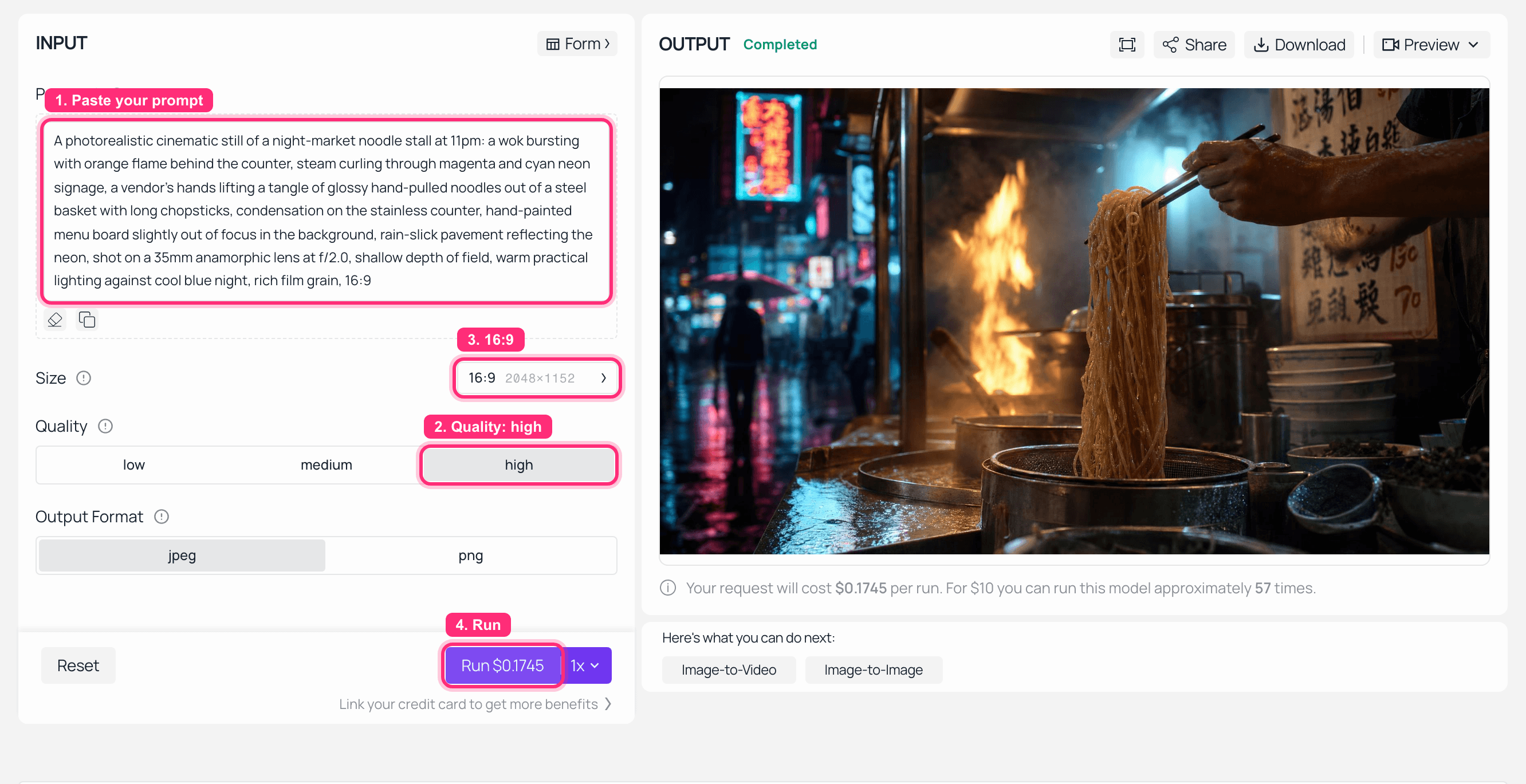 AI image generator interface showing a text prompt and generated image