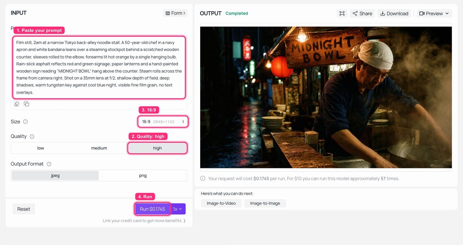 AI image generator interface showing text prompt and the resulting image