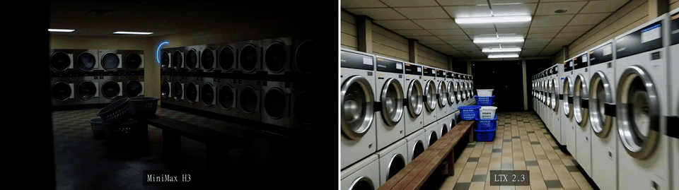 Laundromat low-light photo comparison of minimax h3 vs ltx 2.3