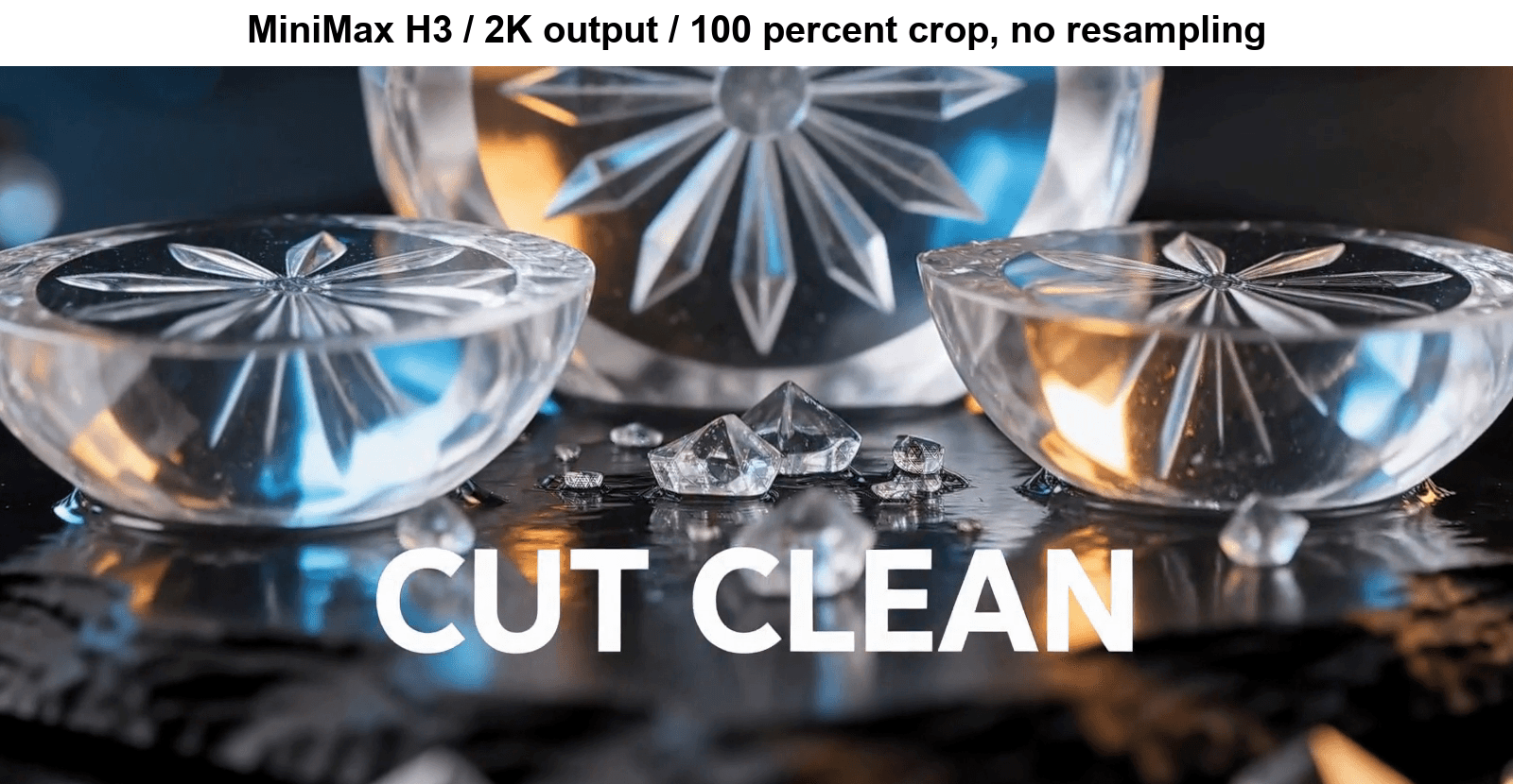 Cut crystal bowls and loose crystals with the text CUT CLEAN