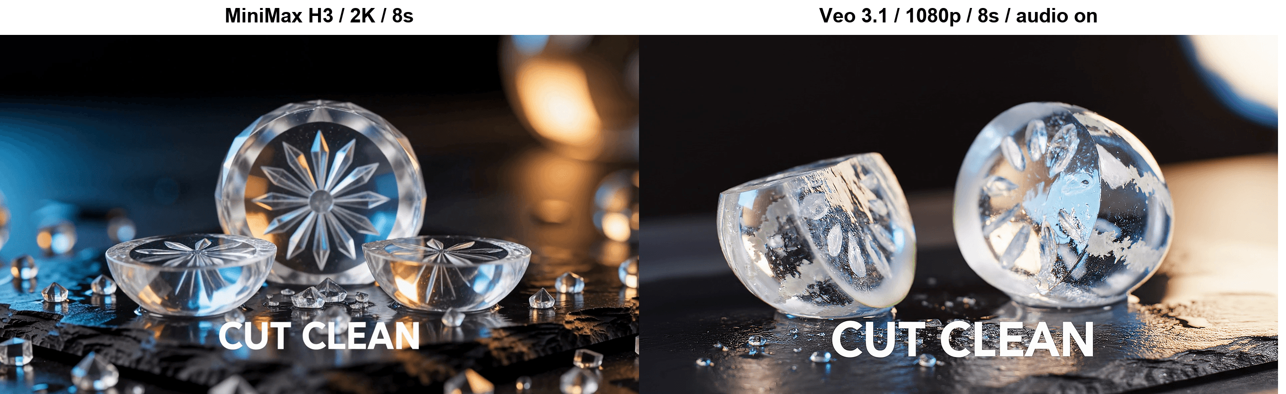 Side-by-side comparison of clear carved ice sculptures