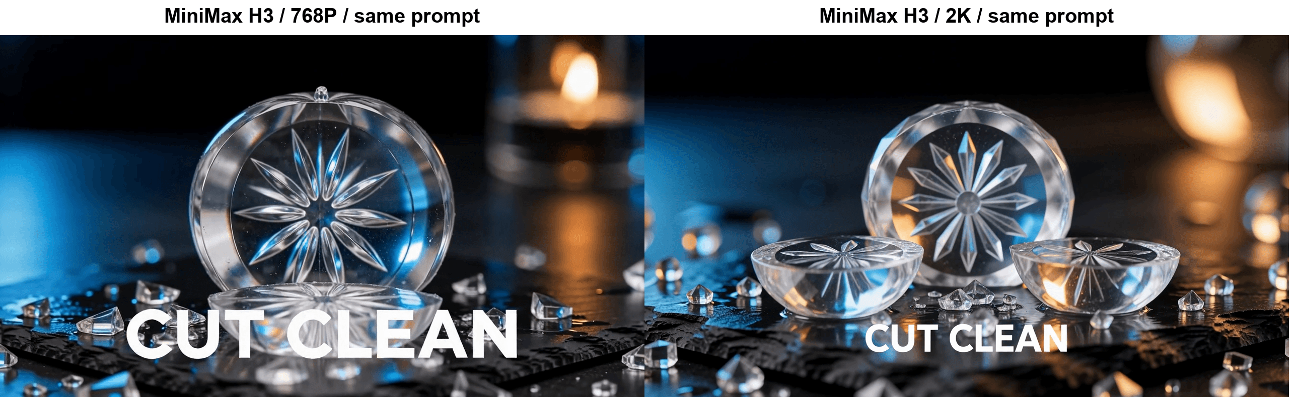 Comparison of cut crystal glass under blue and orange lighting