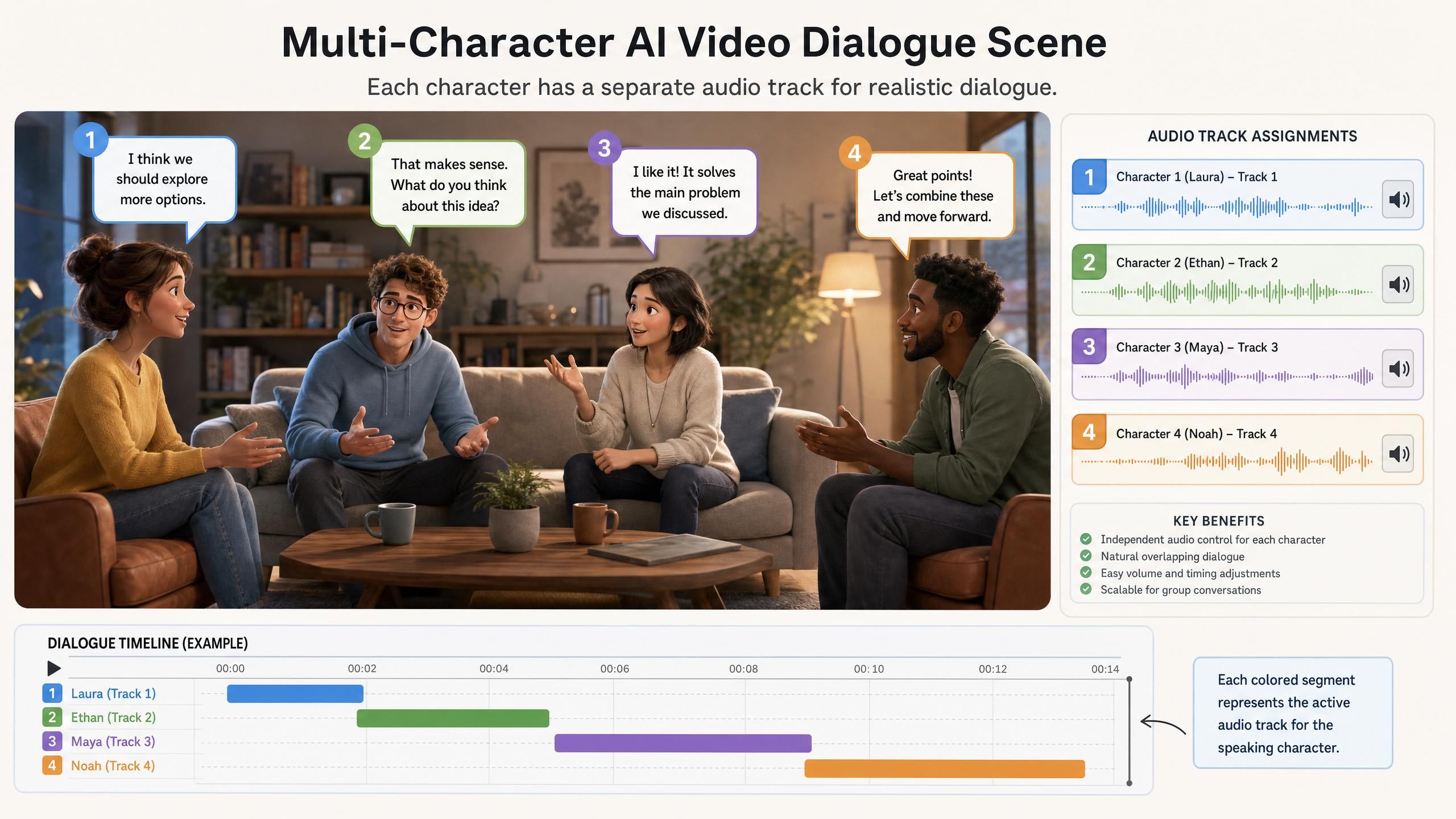 multi-character AI Video Dialogue scene