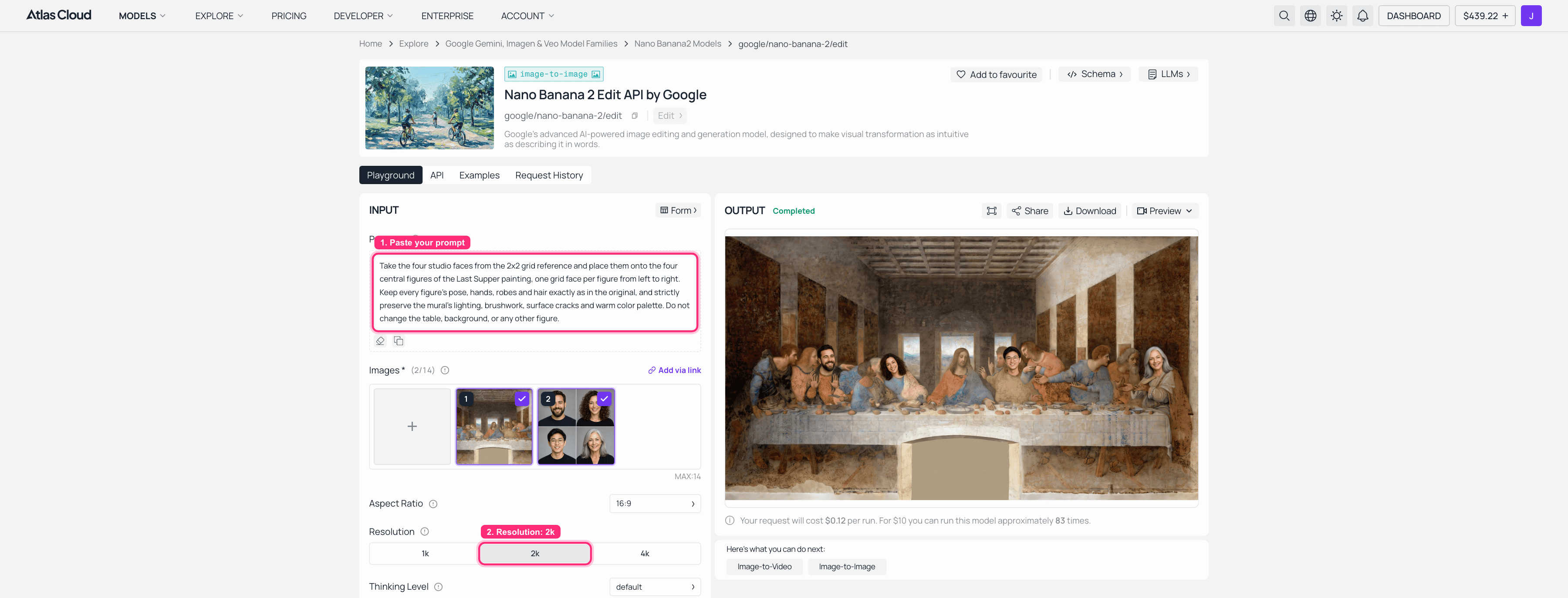AI image editor interface swapping modern faces into The Last Supper