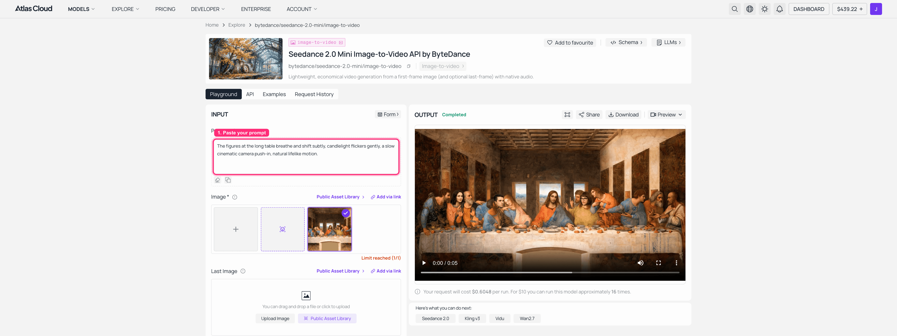 Screenshot of an AI video generator interface featuring The Last Supper