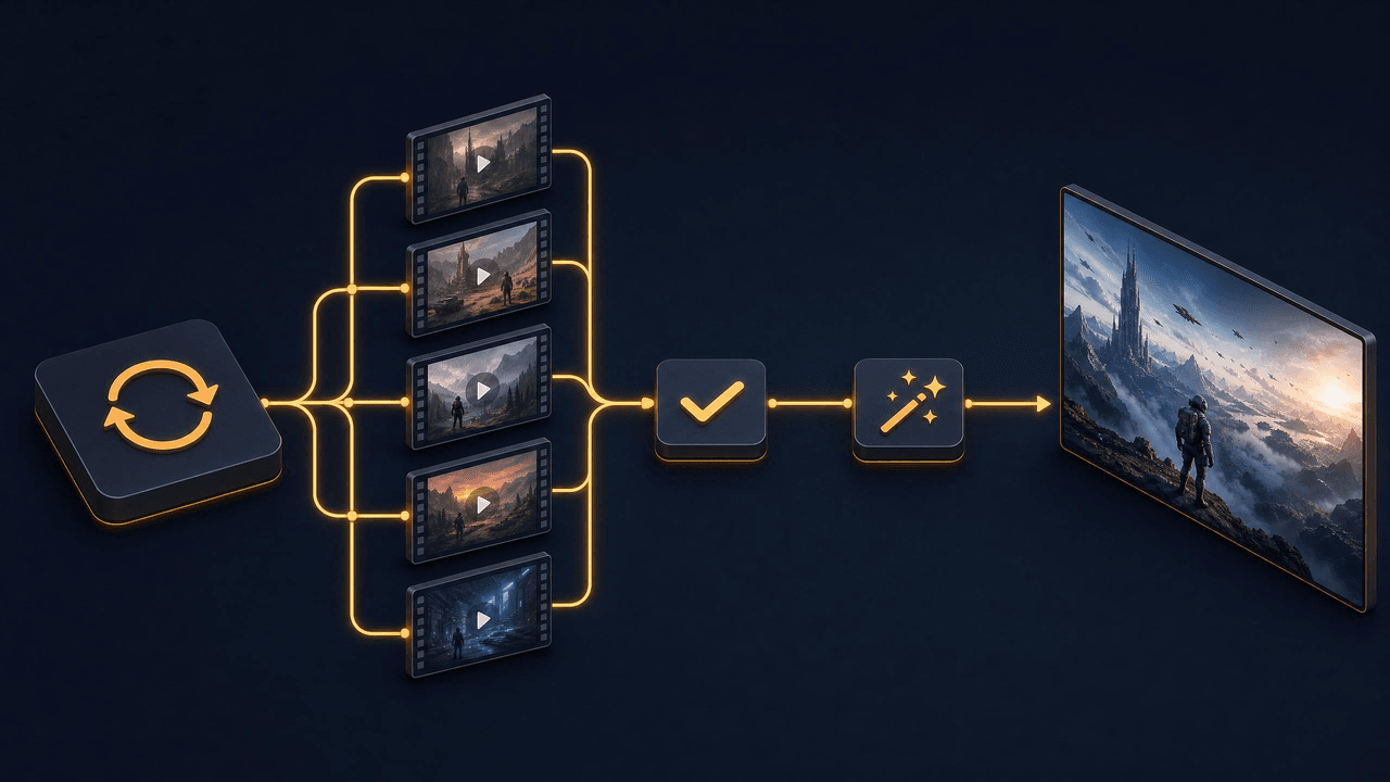Video clips transform into a single enhanced cinematic scene