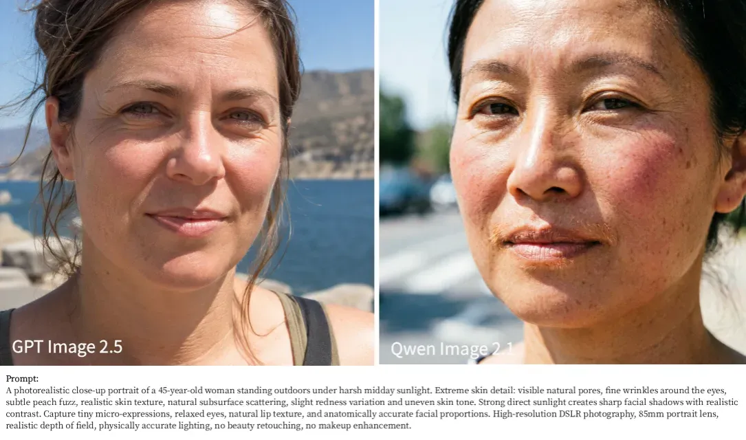 GPT Image 2.5 vs Qwen Image 2.1 harsh direct light