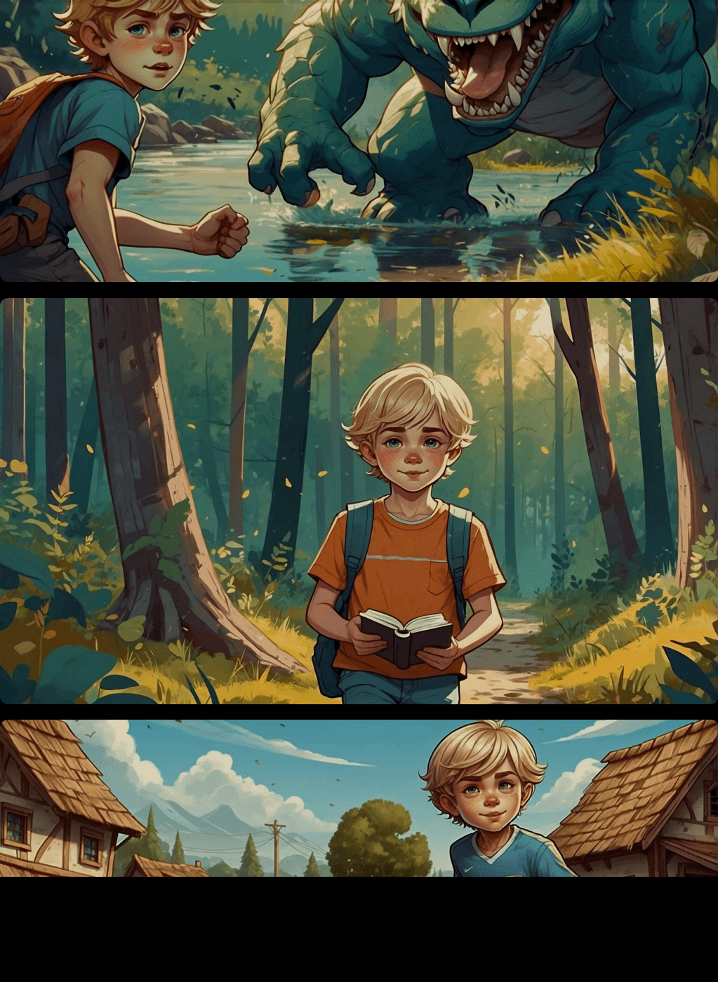 Leonardo.Ai Character Reference feature keeping one illustrated character consistent across scenes
