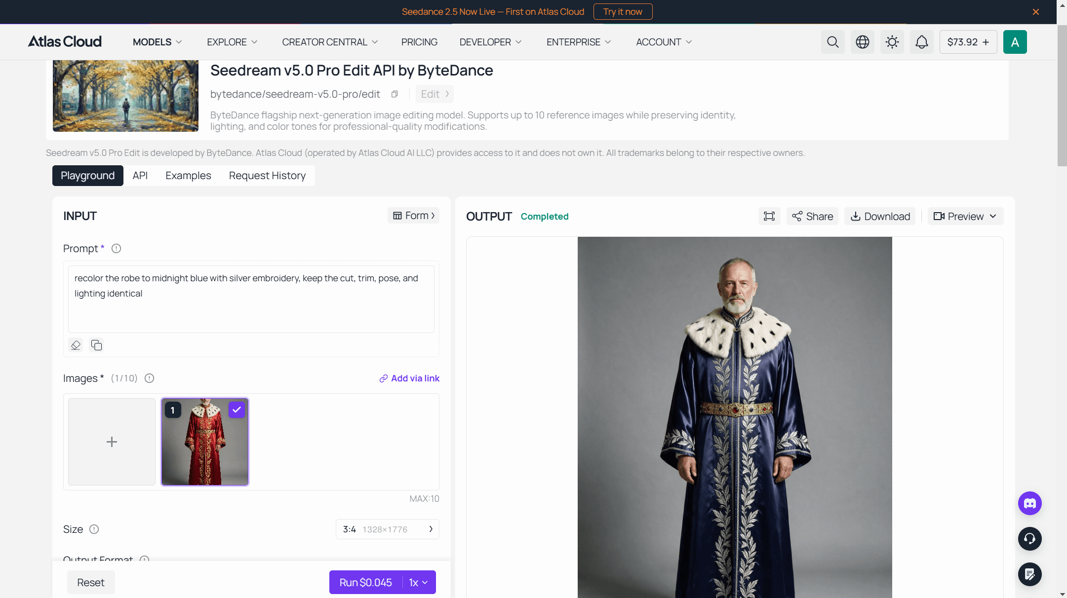 Amy Lee11 دقيقة مضت ملعب تحرير Seedream v5.0 Pro من Atlas Cloud