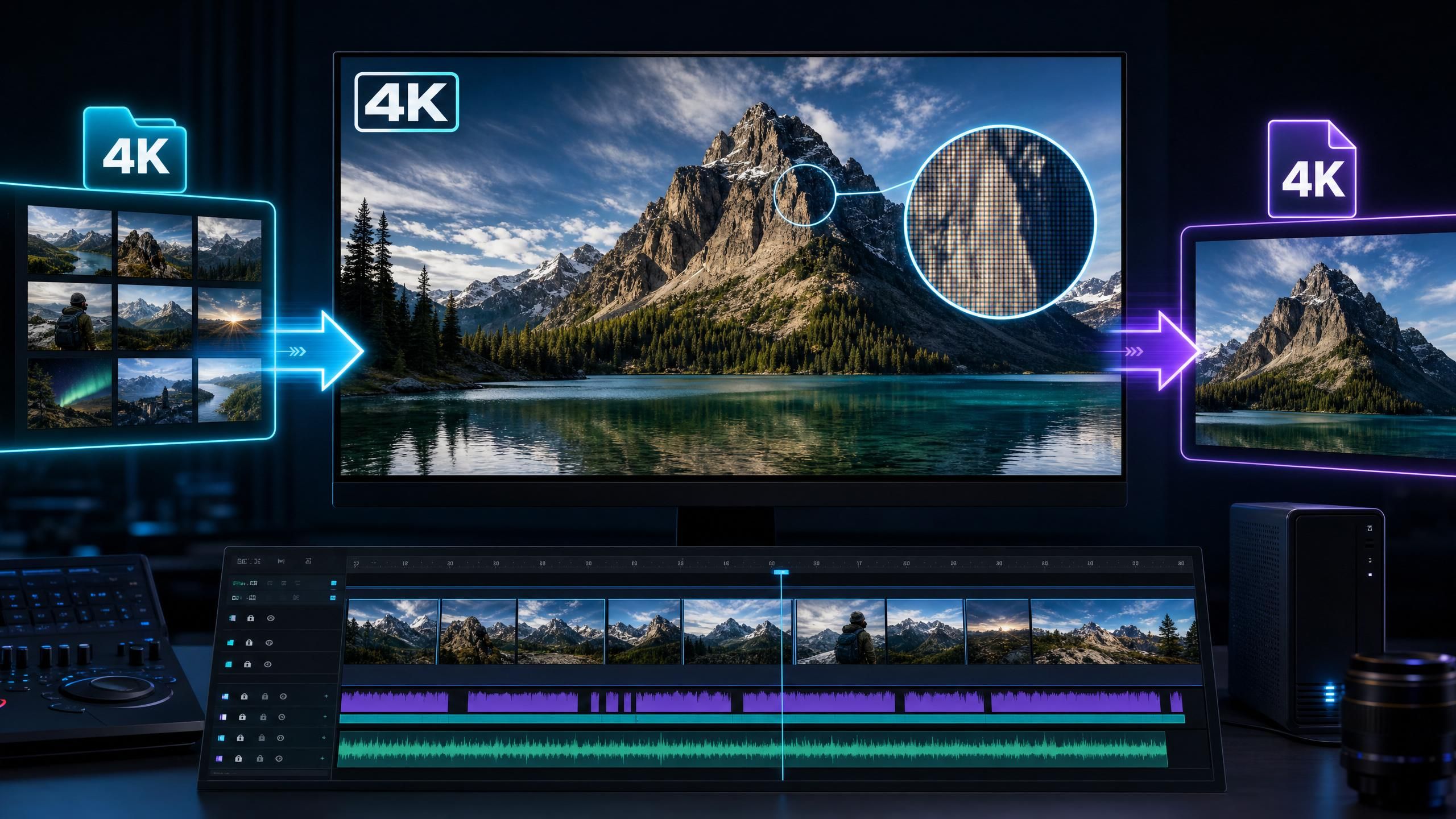 the flow of 4K footage imported into an editor and exported back