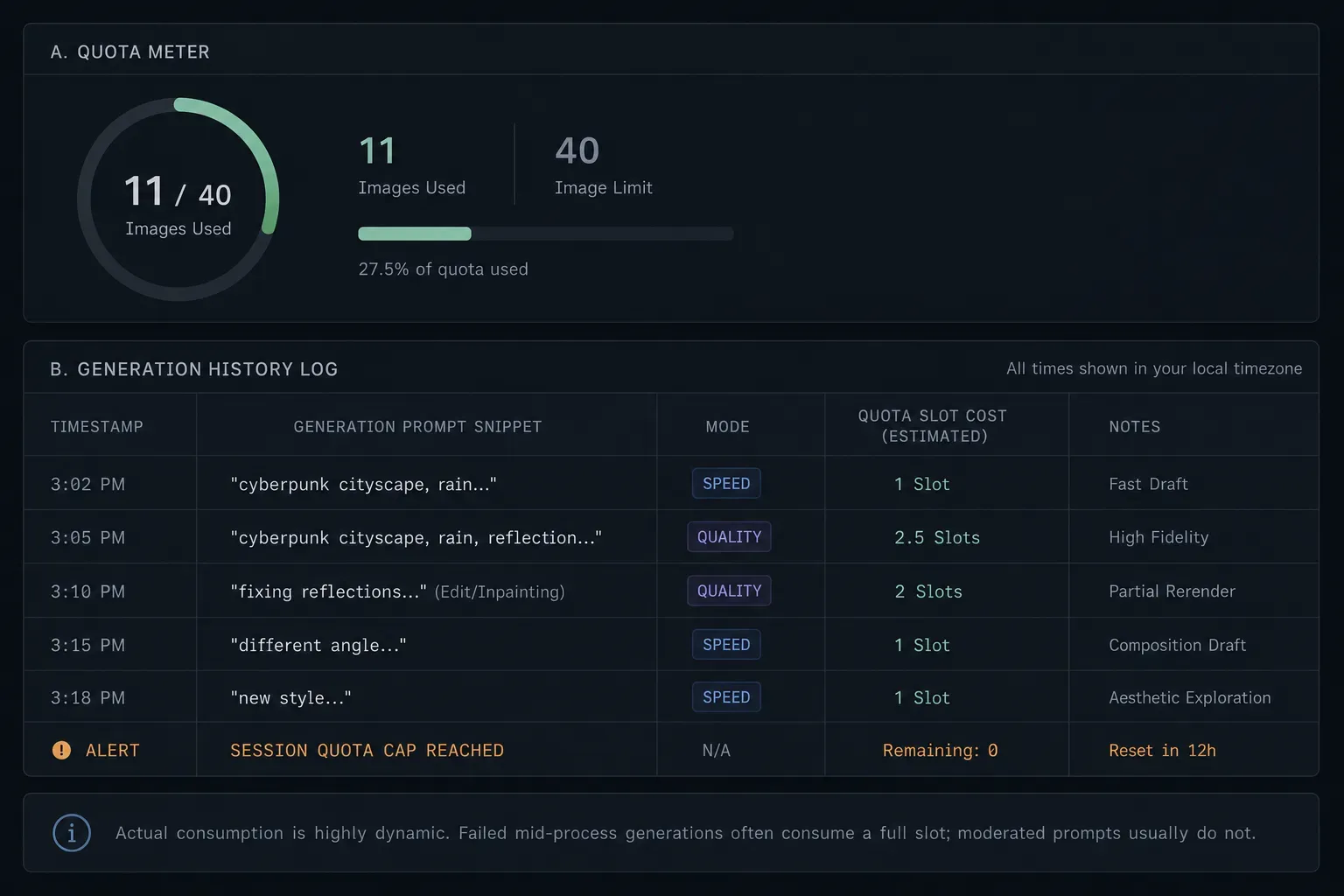 Simulación de rastreador de cuota de sesión en vivo de Grok
