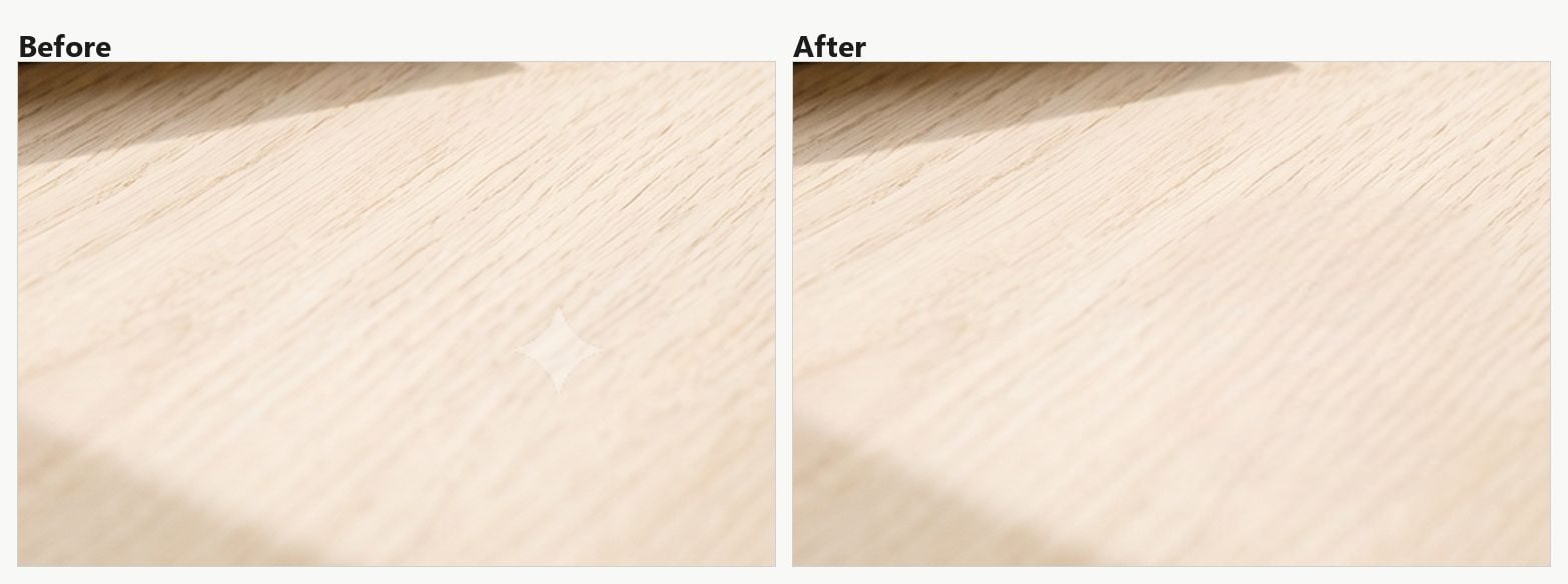 Corner of a Gemini image before and after the watermark was erased, showing the repainted background