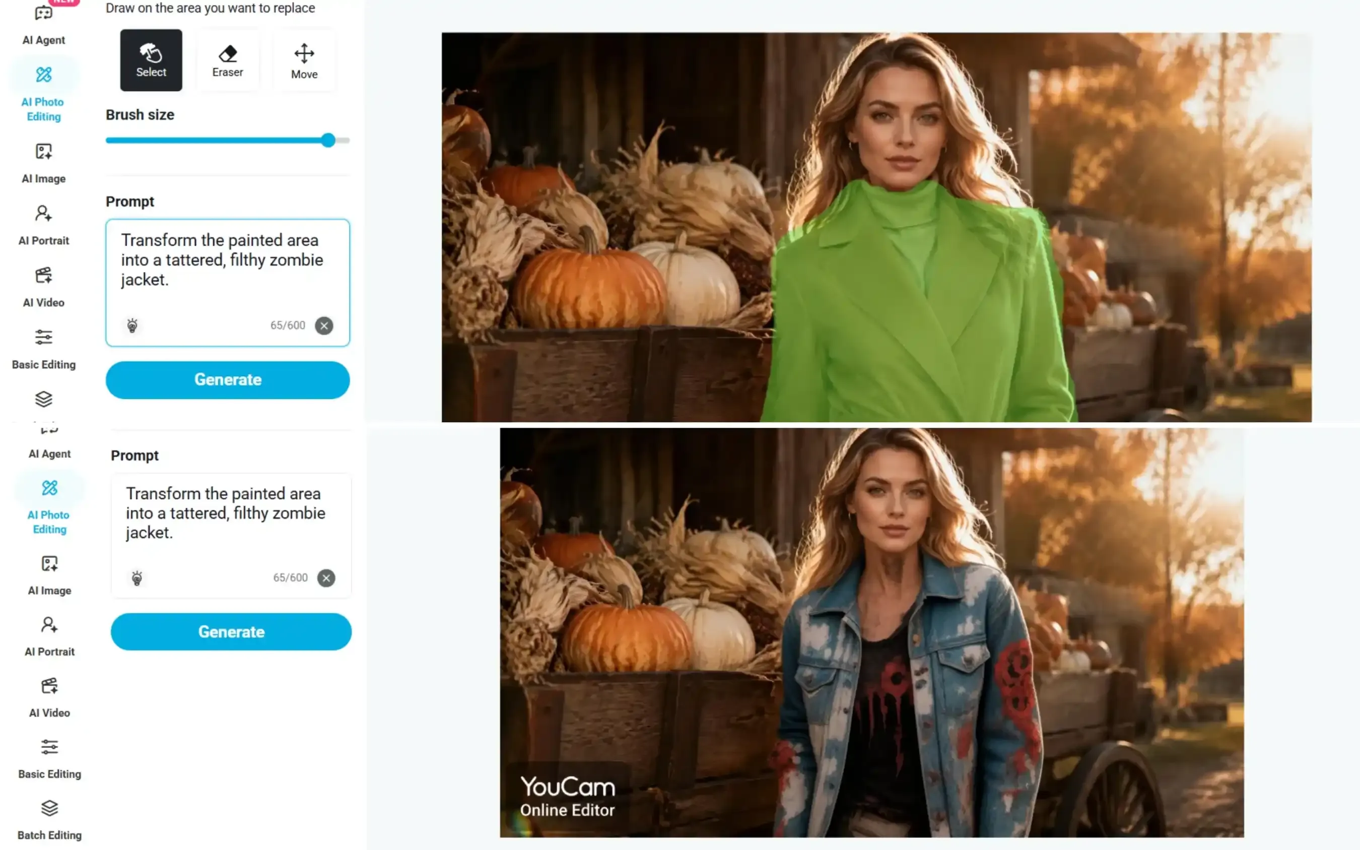 YouCam Enhance ai brush clothing alterations
